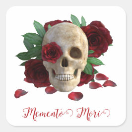 Memento Mori. Schedel met rode rozen Vierkante Sticker