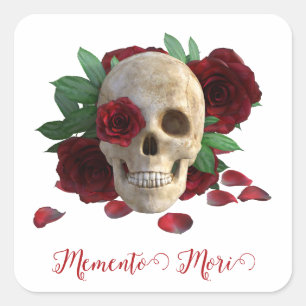 Memento Mori. Schedel met rode rozen Vierkante Sticker