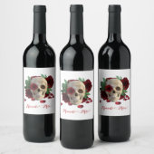 Memento Mori. Schedel met rode rozen Wijn Etiket (Flessen)