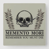 Memento mori schedel vierkante klok (Voorkant)
