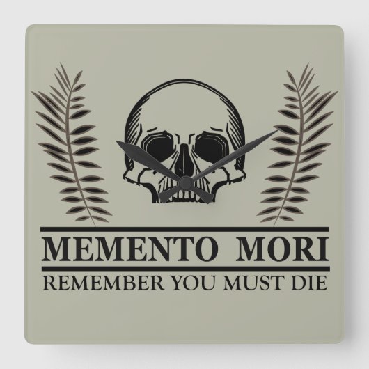 Memento mori schedel vierkante klok (Voorkant)