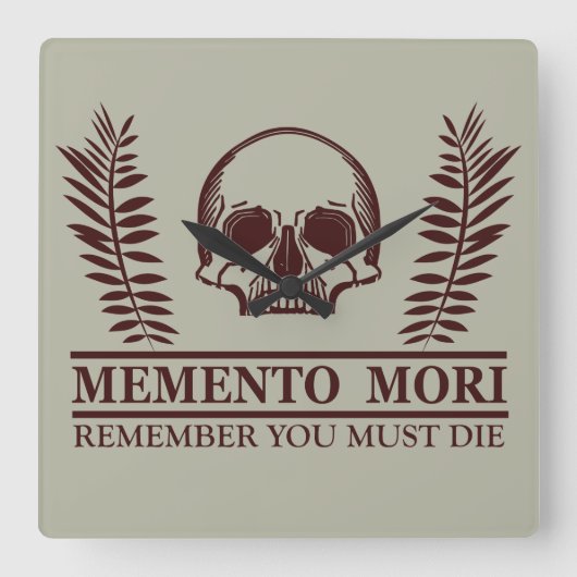 Memento mori schedel vierkante klok (Voorkant)