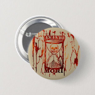 Memento mori schedel zandloper ronde button 5,7 cm