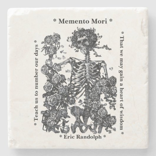 Memento Mori Skelet Rozen Gepersonaliseerd Stenen Onderzetter (Voorkant)