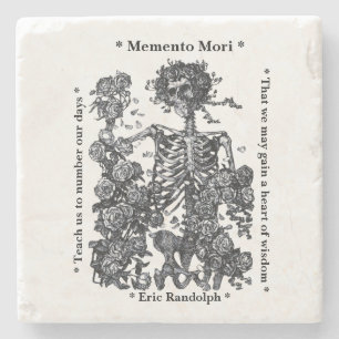 Memento Mori Skeleton Rozen Gepersonaliseerd Stenen Onderzetter
