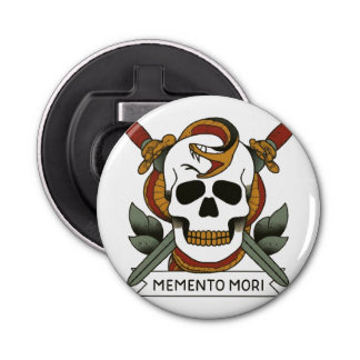Memento Mori Skull and Snake Tattoo Button Flesopener