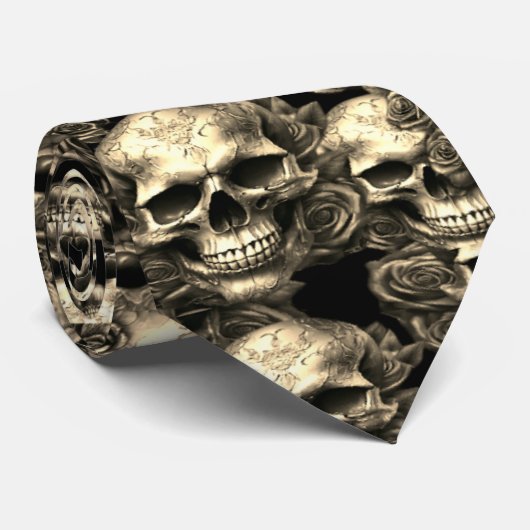 Memento Mori Skulls Goud Stropdas (Opgerold)