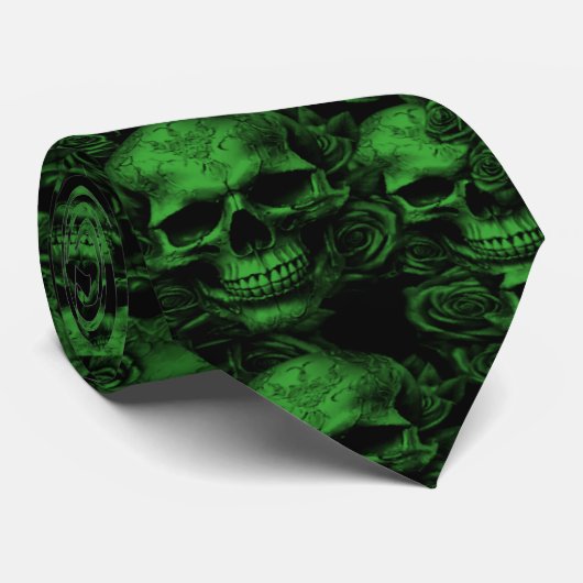 Memento Mori Skulls Groen Stropdas (Opgerold)