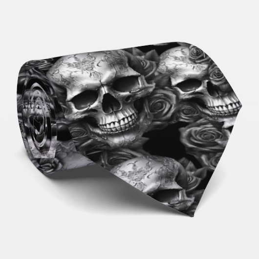 Memento Mori Skulls Zilver Stropdas (Opgerold)