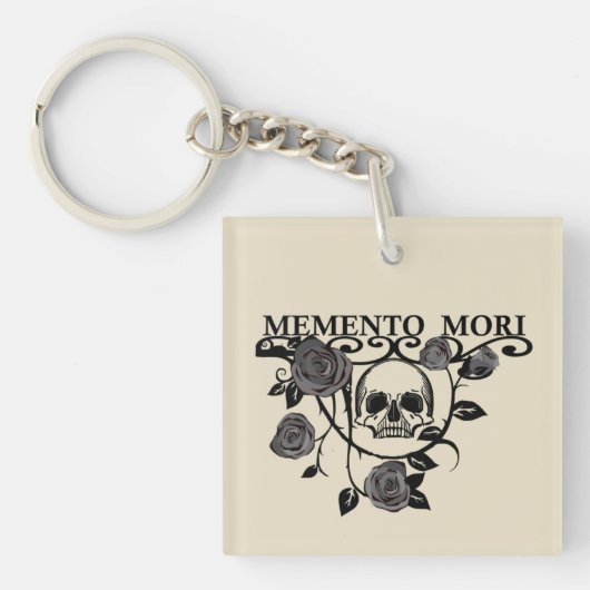 Memento mori zwarte rozen sleutelhanger (voorkant)