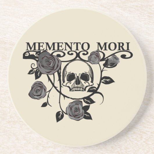 Memento mori zwarte rozen zandsteen onderzetter (Voorkant)