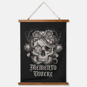 Memento Vivere Gotische Schedel met Slang en Rozen Hangend Wandkleed