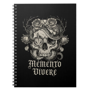Memento Vivere Gotische Schedel met Slang en Rozen Notitieboek