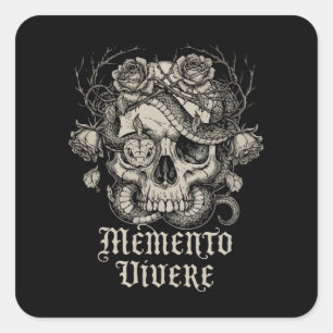 Memento Vivere Gotische Schedel met Slang en Rozen Vierkante Sticker