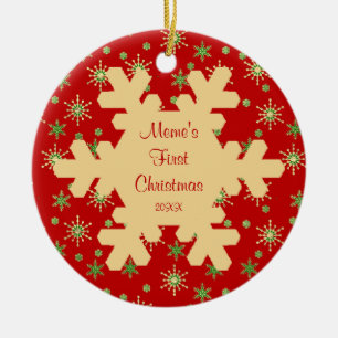 Meme's eerste kerstfeest rode sneeuwvlok keramisch ornament