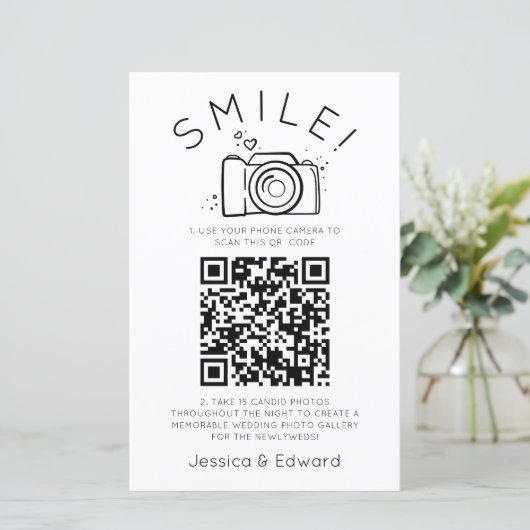 memorabele foto's QR code zwart chique moderne bru (Staand voorkant)