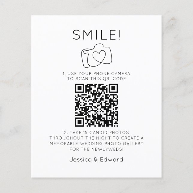 memorabele foto's QR code zwart chique moderne bru (Voorkant)