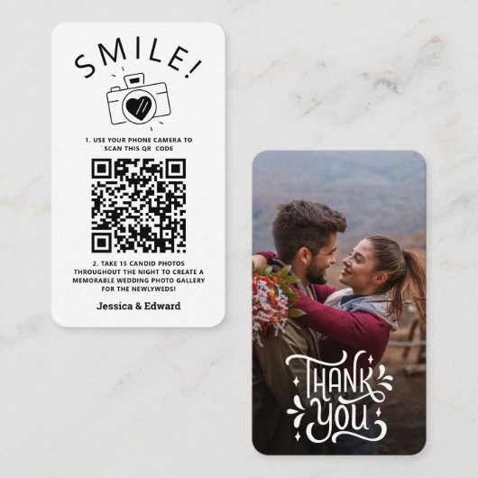 memorabele foto's QR code zwart chique moderne bru Plaatskaartje (Voorkant / Achterkant)