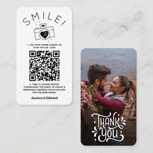 memorabele foto's QR code zwart chique moderne bru Plaatskaartje (Voorkant / Achterkant)