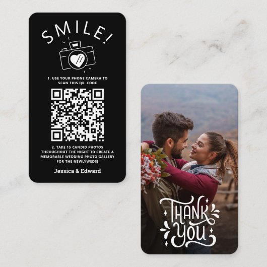 memorabele foto's QR code zwart chique moderne bru Plaatskaartje (Voorkant / Achterkant)