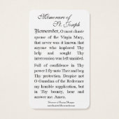 Memorare Prayer St. Joseph en Jezus Heilige Kaart (Achterkant)