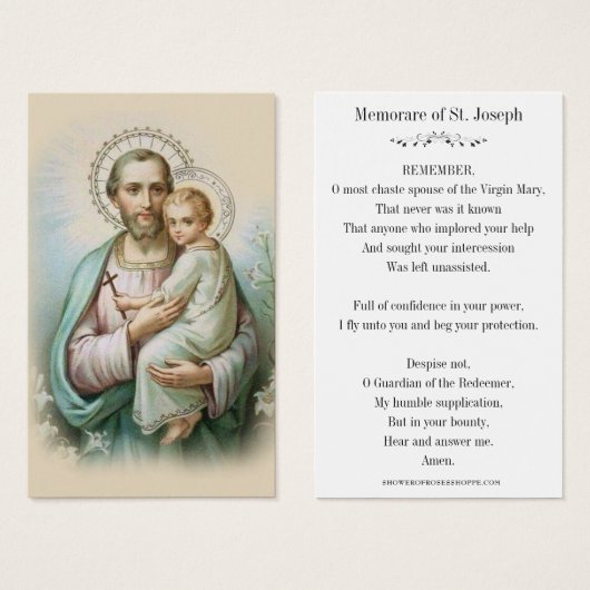 Memorare Prayer St. Joseph en Jezus Heilige Kaart (Voorkant /achterkant)