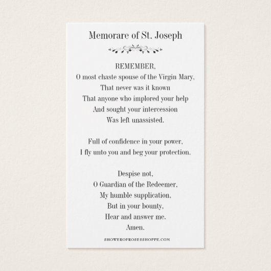 Memorare Prayer St. Joseph en Jezus Heilige Kaart (Achterkant)