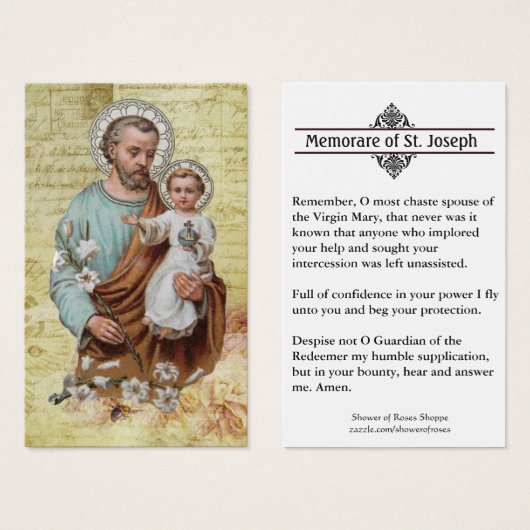 Memorare Prayer St. Joseph en Jezus Heilige Kaart (Voorkant /achterkant)