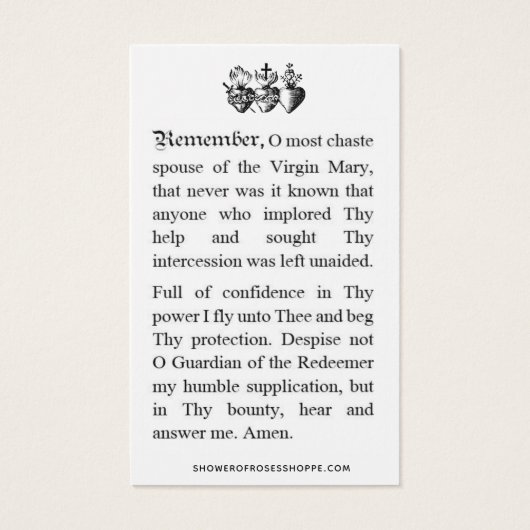Memorare Prayer St. Joseph en Jezus Heilige Kaart (Achterkant)