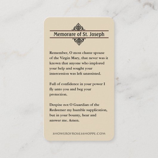 Memorare Prayer St. Joseph en Jezus Heilige Kaart Plaatskaartje (Achterkant)