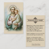 Memorare Prayer St. Joseph en Jezus Heilige Kaart Visitekaartje (Voorkant / Achterkant)