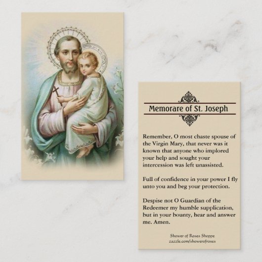 Memorare Prayer St. Joseph en Jezus Heilige Kaart Visitekaartje (Voorkant / Achterkant)