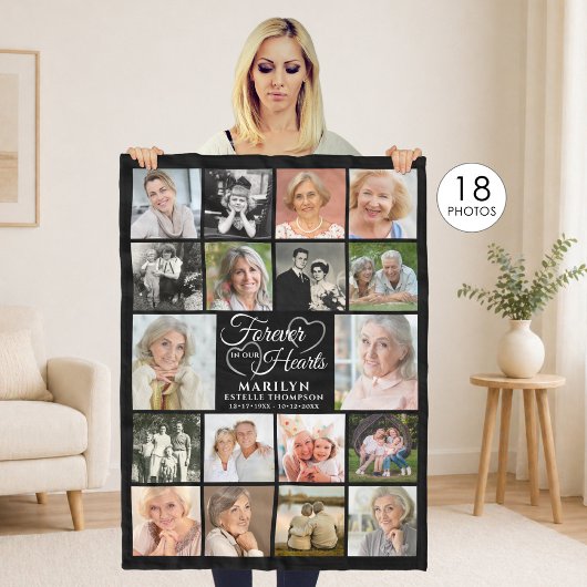 Memorial 18 Foto Collage Forever in ons hart Fleece Deken