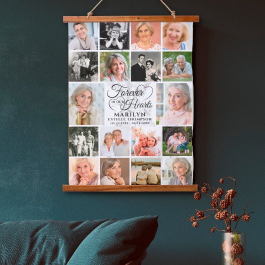 Memorial 18 Foto Collage Forever in ons hart Hangend Wandkleed
