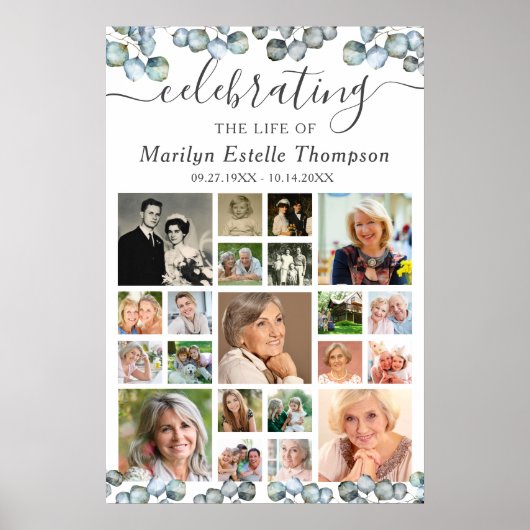 Memorial 21 Photo Collage Eucalyptus Script Poster (Voorkant)