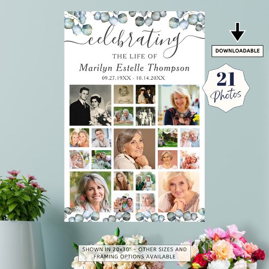 Memorial 21 Photo Collage Eucalyptus Script Poster