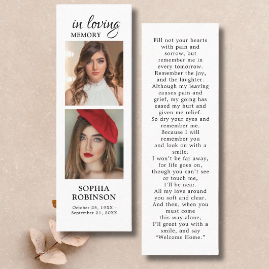 Memorial 2 Photo Collage Funeral Prayer Kaart Mini Visitekaartje