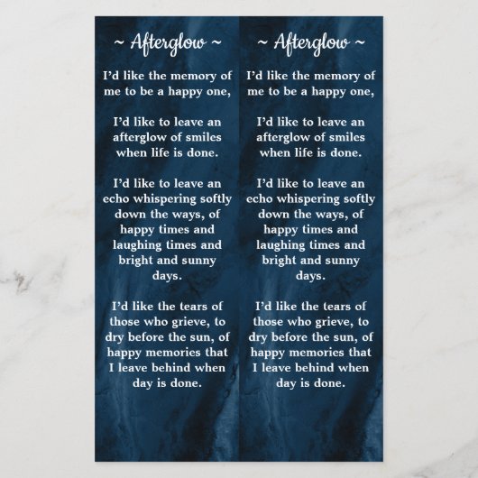 Memorial 3 Foto Blue Funeral Prayer 2 Bladwijzer (Achterkant)