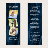 Memorial 3 Foto Blue Funeral Prayer Bladwijzer Mini Visitekaartjes (Voorkant /achterkant)