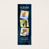 Memorial 3 Foto Blue Funeral Prayer Bladwijzer Mini Visitekaartjes (Voorkant)