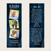 Memorial 3 Foto Funeral Prayer Bladwijzer Blue Mini Visitekaartjes (Voorkant /achterkant)