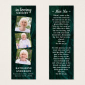 Memorial 3 Foto Funeral Prayer Bladwijzer Green Mini Visitekaartjes (Voorkant /achterkant)