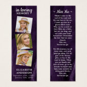 Memorial 3 Foto Funeral Prayer Bladwijzer Paars Mini Visitekaartjes (Voorkant /achterkant)