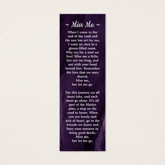 Memorial 3 Foto Funeral Prayer Bladwijzer Paars Mini Visitekaartjes (Achterkant)