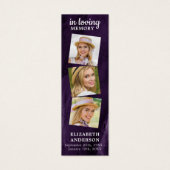 Memorial 3 Foto Funeral Prayer Bladwijzer Paars Mini Visitekaartjes (Voorkant)