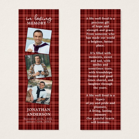 Memorial 3 Foto Funeral Prayer Bladwijzer Pset Mini Visitekaartjes (Voorkant /achterkant)