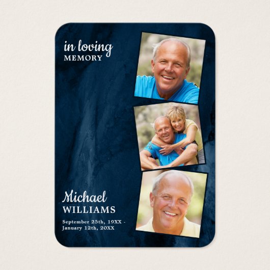 Memorial 3 Foto Funeral Prayer Kaart Blue Marble (Voorkant)