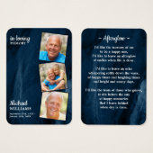 Memorial 3 Foto Funeral Prayer Kaart Blue Marble (Voorkant /achterkant)