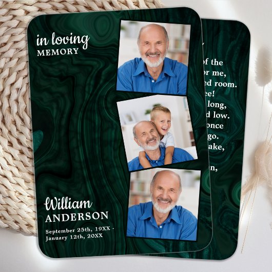 Memorial 3 Foto Funeral Prayer Kaart Emerald Green