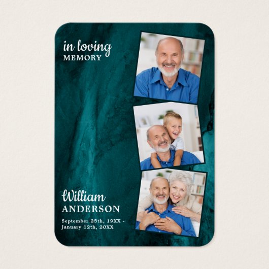 Memorial 3 Foto Funeral Prayer Kaart Green Marble (Voorkant)